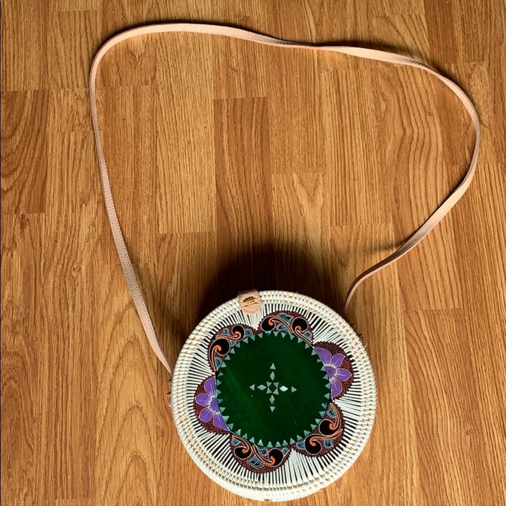 Round Rattan Bag with Wooden Handcrafted Design